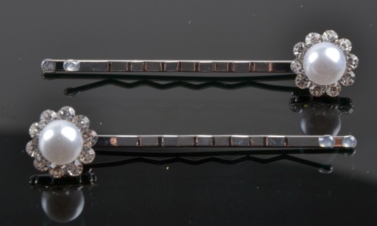 Luggnål Silver Vit Pärla Med Stenar 2-p